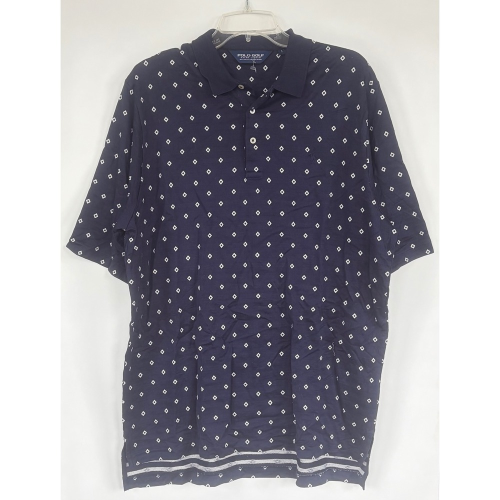 Polo Golf Ralph Lauren Navy Blue Diamond Print Pima Cotton Polo Shirt Mens L